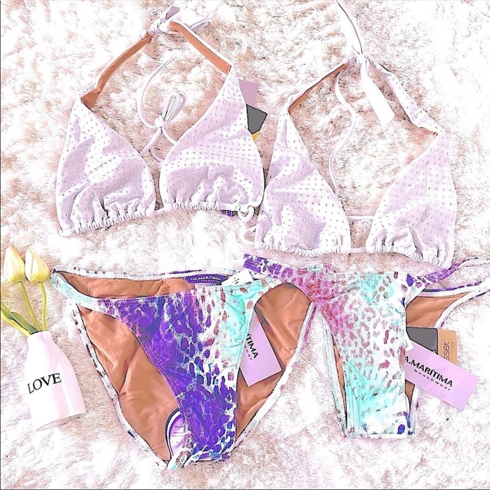 Cia.Maritima Brazilian Silver Lilac Purple Leopard Bikini New